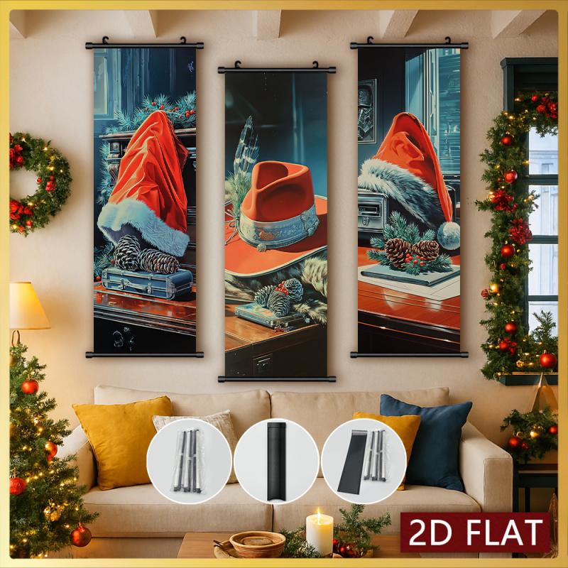 3Pcs Creative Christmas Hat Theme Hanging Scroll Poster Modern Minimalist Home Decor Paintings Odorless And Fade-Resistant Suitable For Bedroom Children'S Room Living Room Study Wall Decoration