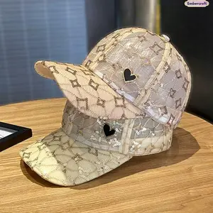 Women's Mesh Baseball Cap - Korean Style Sequin Love Design, Breathable Sun Protection, Trendy Hollow Beanie Hat for Outdoor Sports & Daily Wear, Unisex Hats for Women
