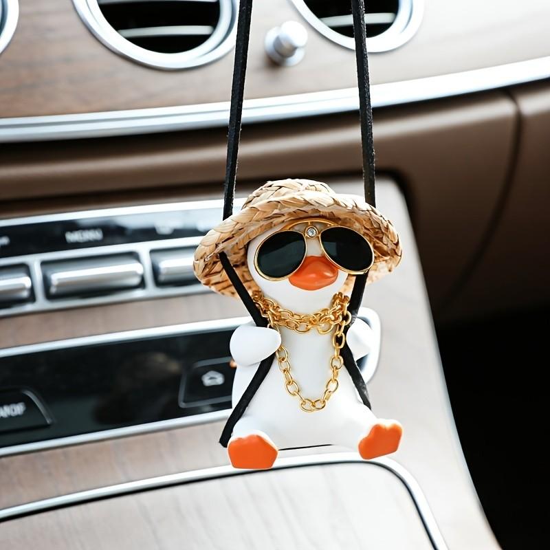 Cute Duck Car Pendant, Expressive Eyes, Rearview Mirror Decoration, Safe Hook, Birthday/valentine Gift for Drivers, Durable Interior Accessory
