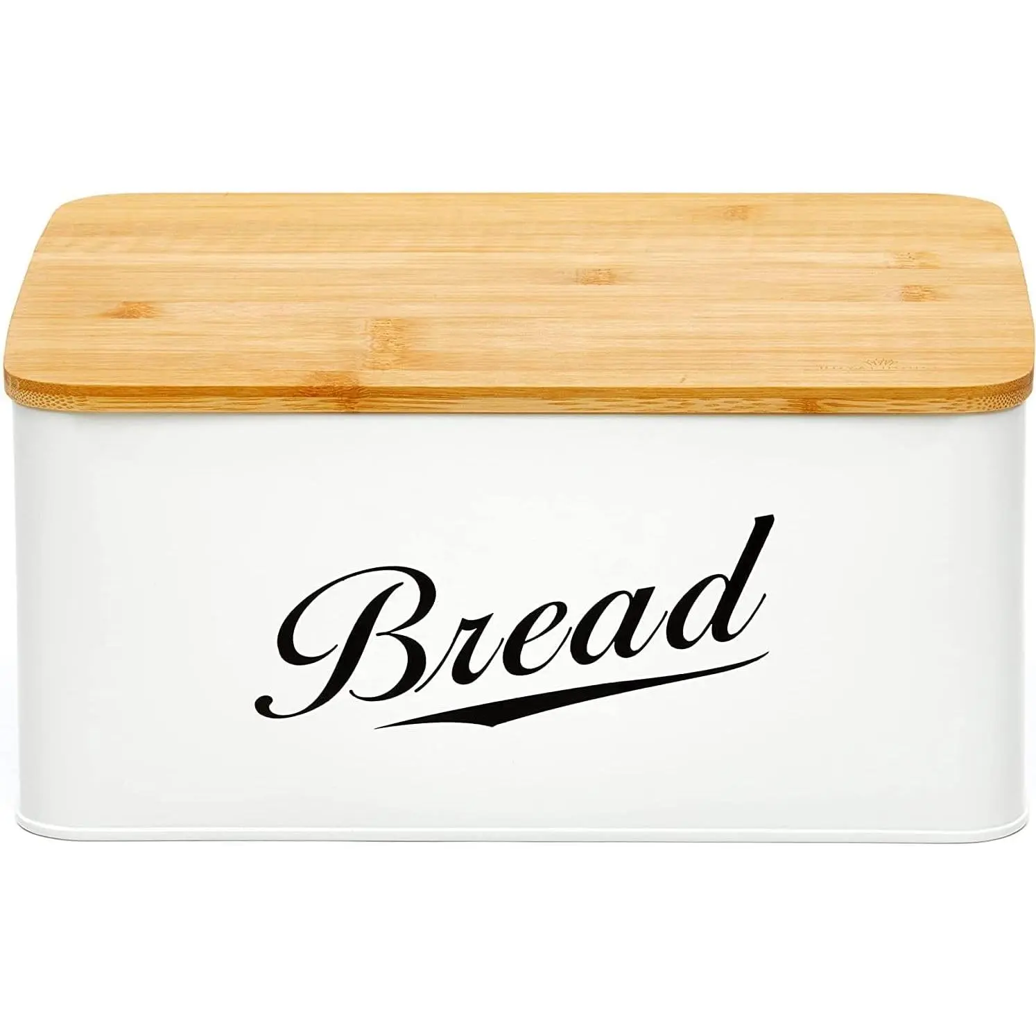 Modern Metal Bread Box with Bamboo Cutting Board Lid, (Pack of 2) Total 2 Bread Box, Bread Storage Container for Kitchen Counter, Vintage Kitchen Decor Organizer