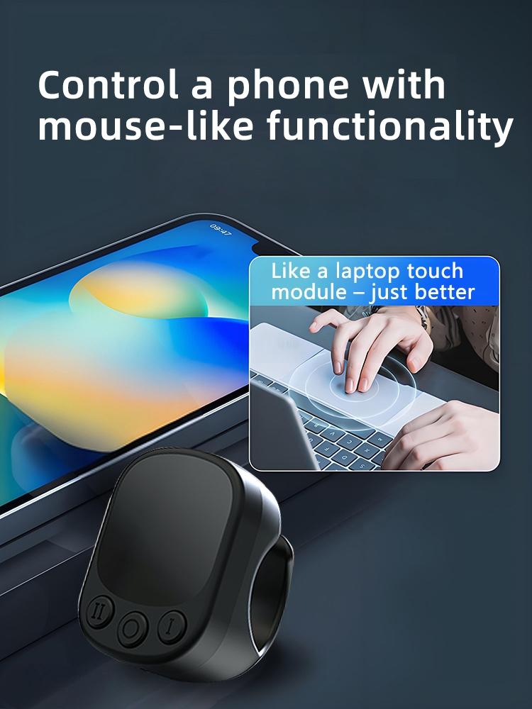 Scrolling Ring Remote Control Scroller Page Turner, Air Mouse Touch Screen Remote Control, Bluetooth Selfie & Video Recording Remote, Music Control for iPhone, iPad, Android, Smartphone, Mouse Ring Remote Control with Touchpad