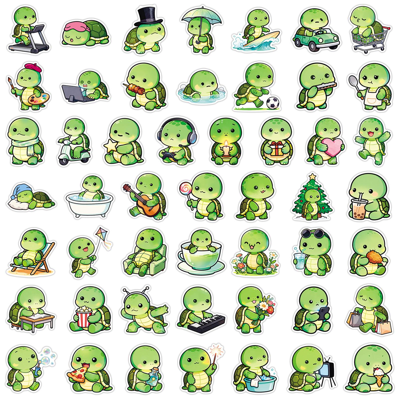 100-Piece Cartoon Sticker Set with Adorable Round-Eyed Turtles and Cute ...