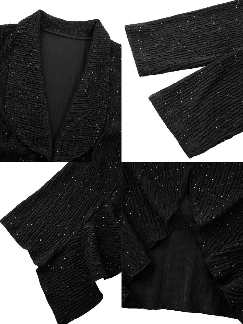 Elegant Casual Women's Plain Long Sleeve Fitted Coat, Fall & Winter Fashion, Large Size, Lapel Collar, Open Front