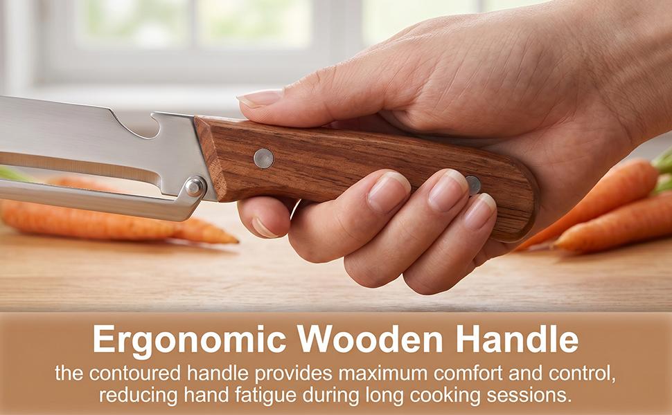 2-Piece Multifunctional Kitchen Vegetable Peeler with Stainless Steel Blade, Wooden Handle & Bottle Opener for Sugarcane, Potatoes, Fruits