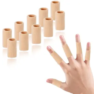 Finger Compression Sleeves Support, Finger Protectors Cots for Arthritis Swelling Basketball Sport, Breathable Elastic (10, Beige, One Size)