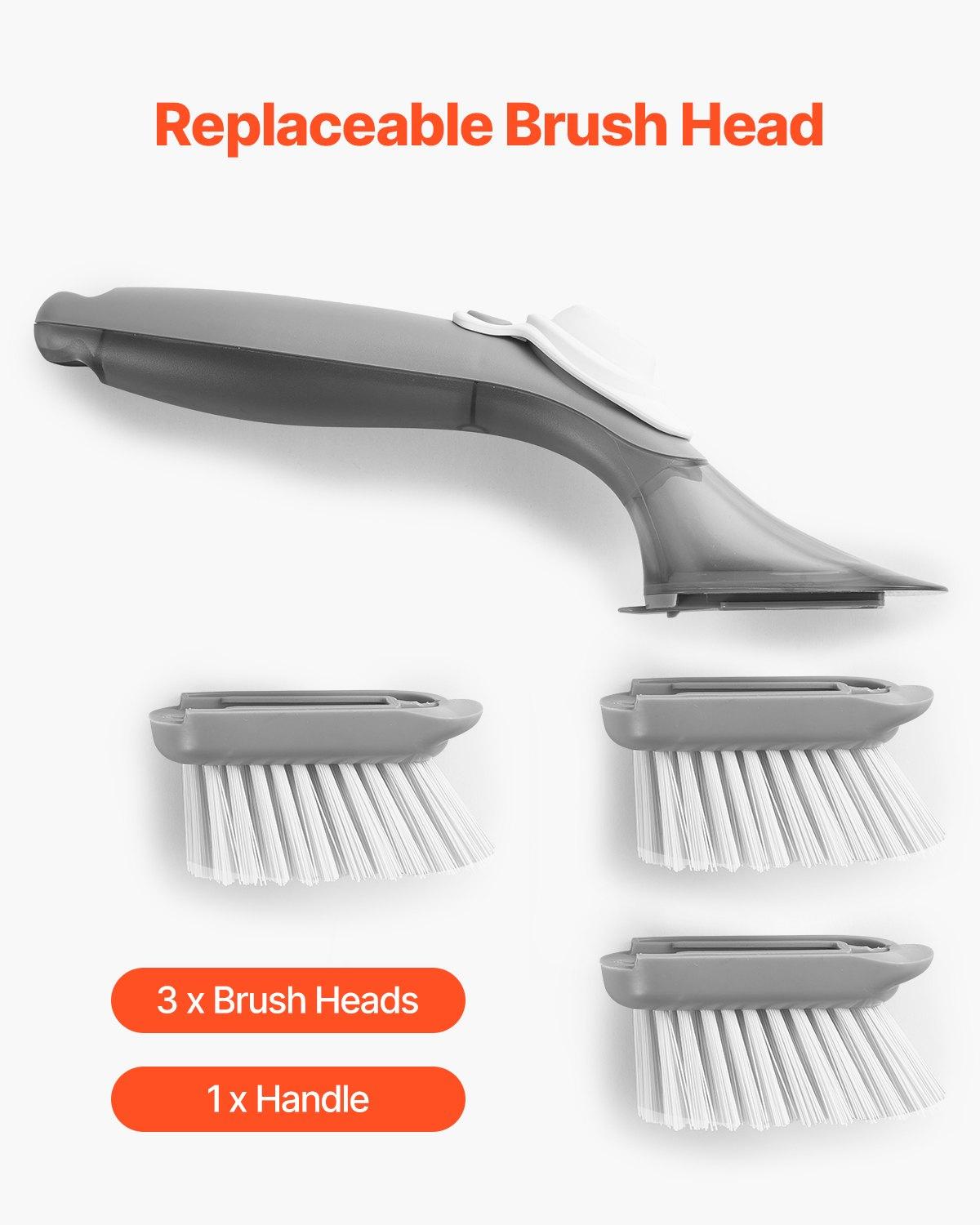 【Father's Day gift】VEVOR Soap Dispensing Dish Brush, Kitchen Scrub Brushes with 3 Brush Heads, Dish Cleaning Brushes with PP Handle and Curved Bristles, Ideal for Pots, Pans, Sink and Stove 【Father's Day gift】VEVOR Soap Dispensing Dish Brush, Kitchen Scrub Brushes with 3 Brush Heads, Dish Cleaning Brushes with PP Handle and Curved Bristles, Ideal for Pots, Pans, Sink and Stove