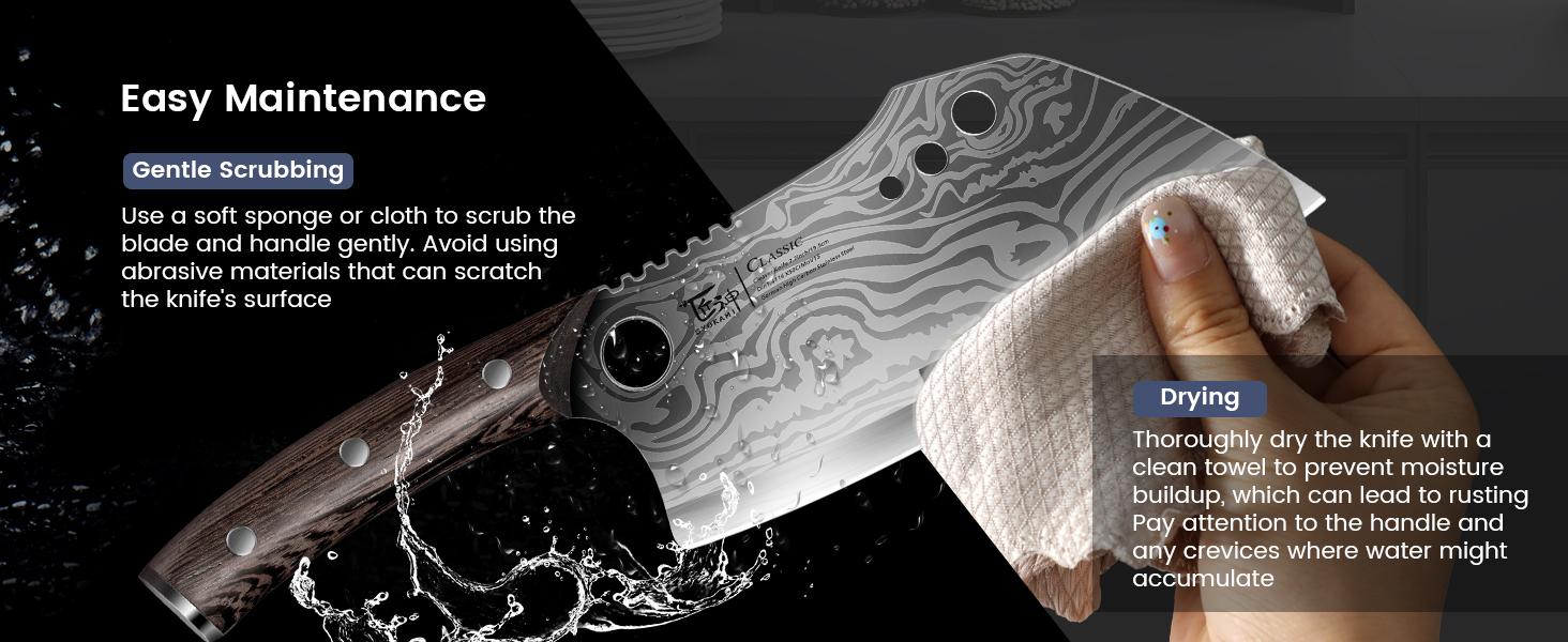【TikTokShopSpringGlowUp】SYOKAMI Meat Cleaver Chef Knife with Sheath, 7.7 Inch Multifunction Butcher Knife with Herb Stripper, Chopping Knife Heavy Duty Bone Cutting, Damascus Pattern Full Tang Wood Handle, Christmas, Mother's Day Gifts