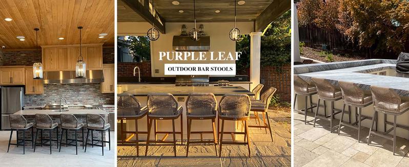 PURPLE LEAF Rattan Bar Stools Set of 2, Modern Counter Stools & Bar Stools with Cushions, Outdoor Bar Stools