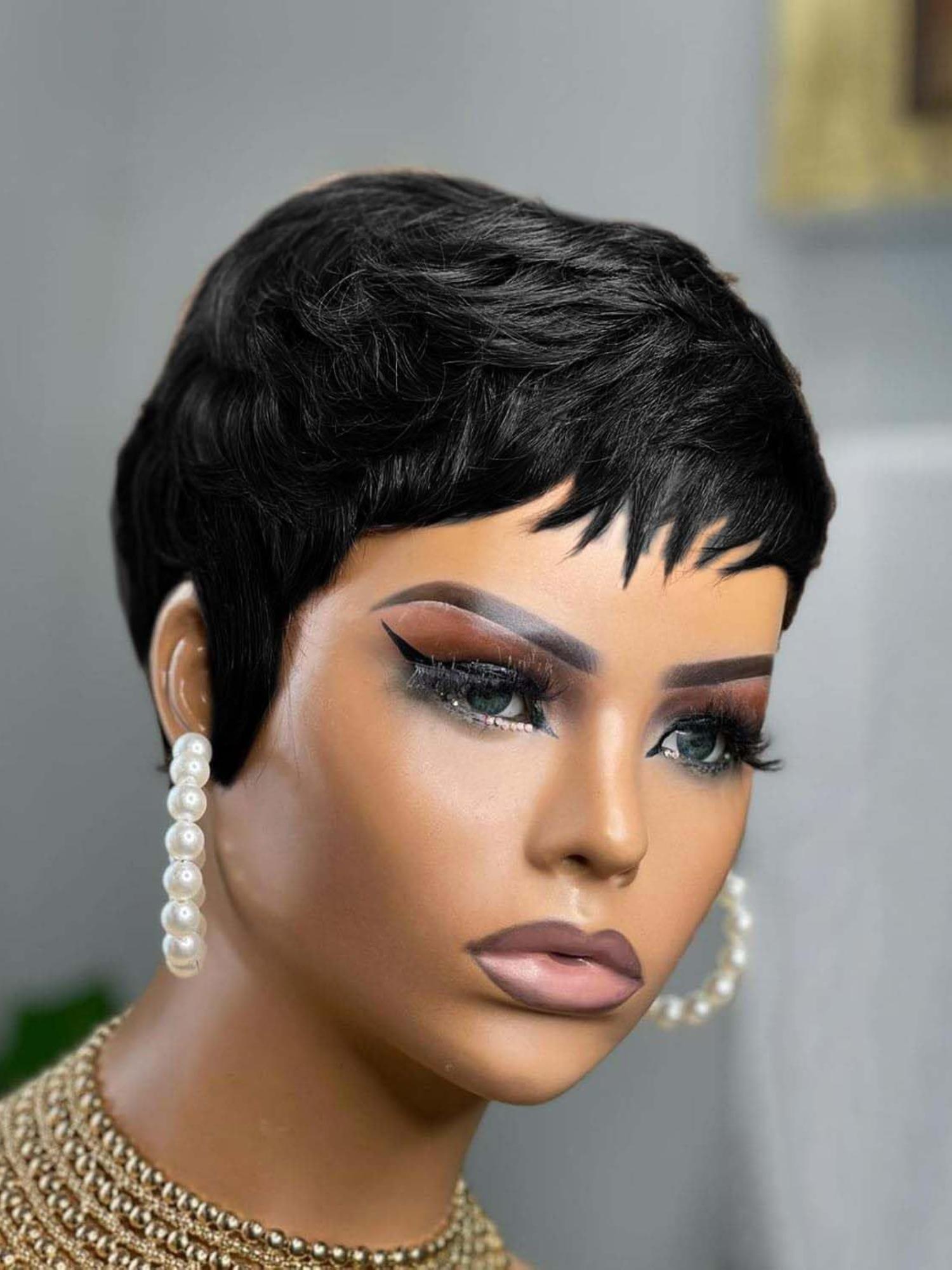 Short Pixie Cut Straight Human Hair Wig with Bangs 180 