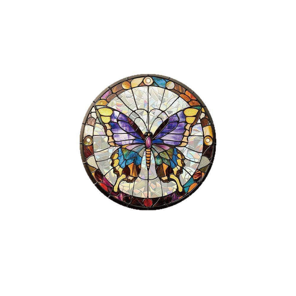 1pc Round Laser Butterfly Print Window Sticker, Adhesive-Free Removable Static Window Film for Kitchen Balcony Attic Glass Decoration