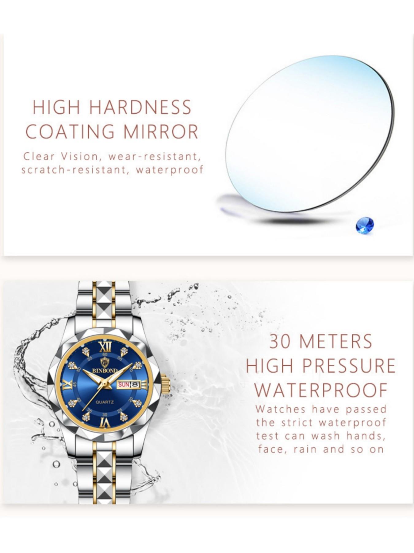 Women's Fashion Round Dial Stainless Steel Strap Quartz Watch, Rhinestone Decorated Watch, Rhinestone Embellished Watch, 30m Waterproof Watch with Calendar Function, Trendy All-match & Exquisite Watch for Birthday Gift with Box
