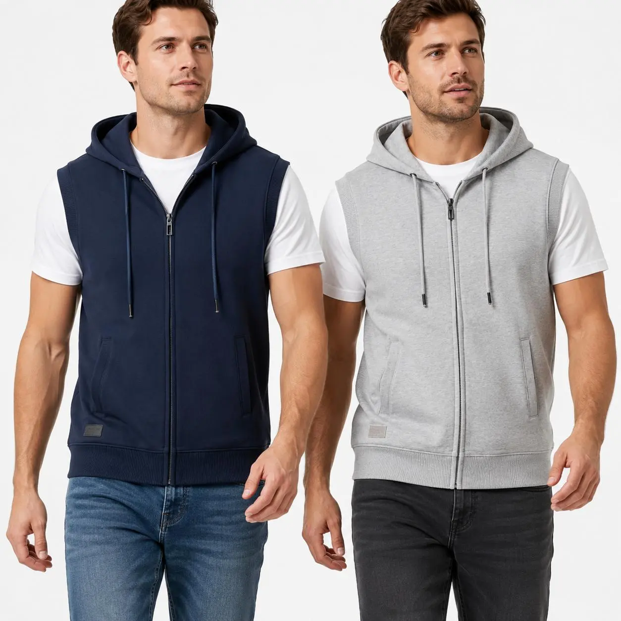 Men's Sleeveless Zip Up Hoodie Vest, Casual Hooded Sweatshirt Jacket with Drawstring, Full Zipper and Pockets, Lightweight Athletic Layer for Gym, Running, Training, Travel, Streetwear and Spring Fall Daily Wear