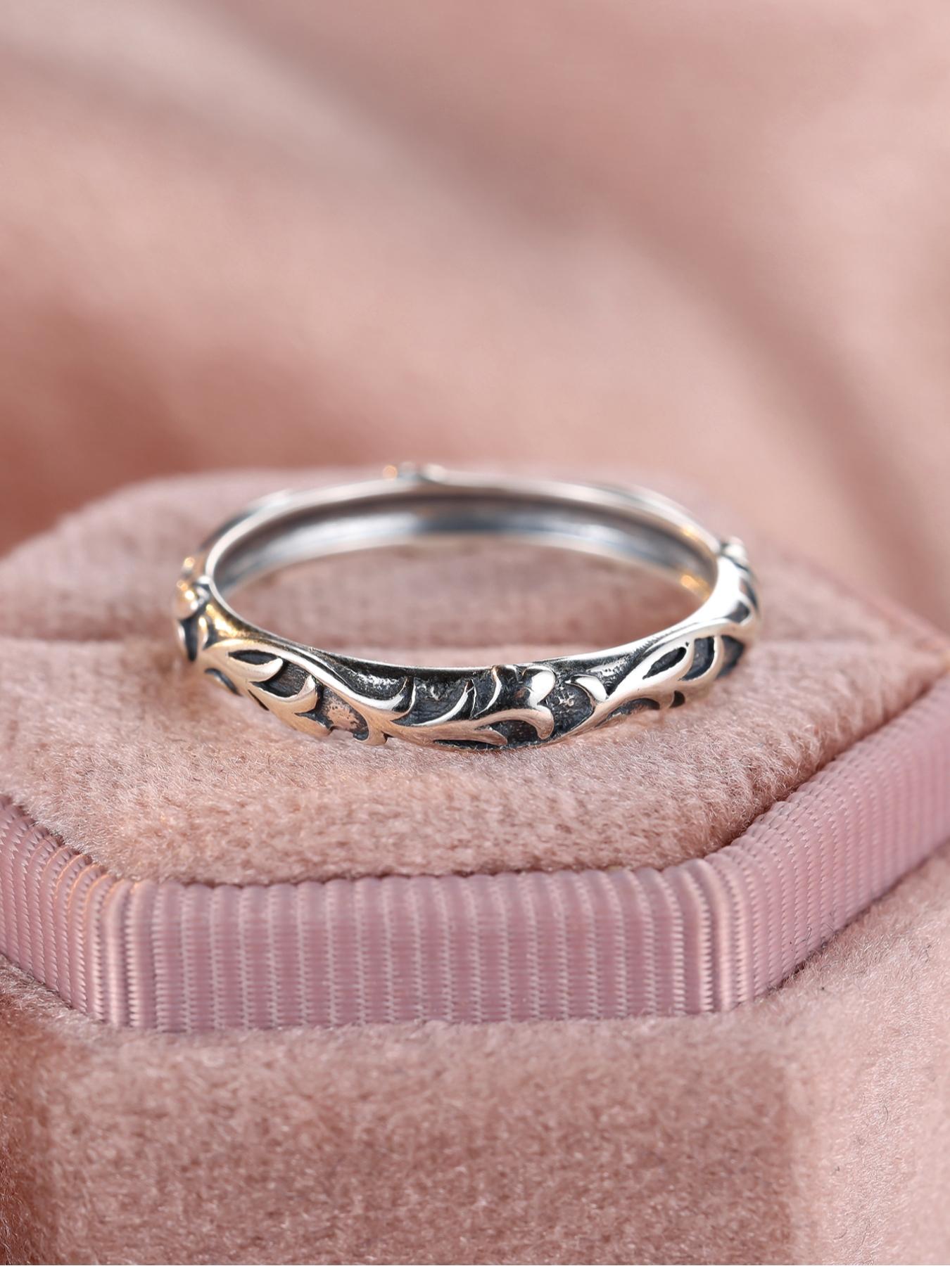 S925 Sterling Silver Vintage Rattan Engraved Ring, Unique Rings, Fashion Accessories for Men & Women, Trendy All-match & Exquisite Jewelry for Birthday Gift