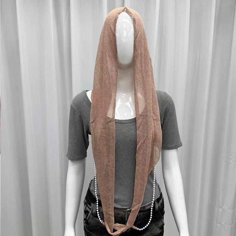 Pearl chain bright silk hooded scarf summer breathable sun protection veil