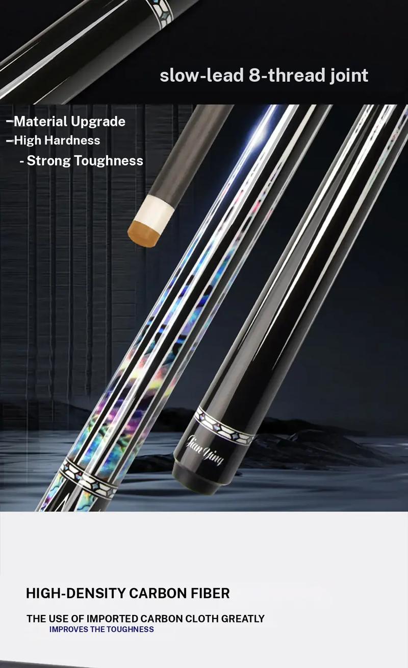 JIAN YING New Carbon Fiber 1/2 Billiard Cue 58 inch 11.5/12.5mm Tip Strong Stability High Performance Pool Cue with Case Tip Gloves Towel Chalk Extended Handle