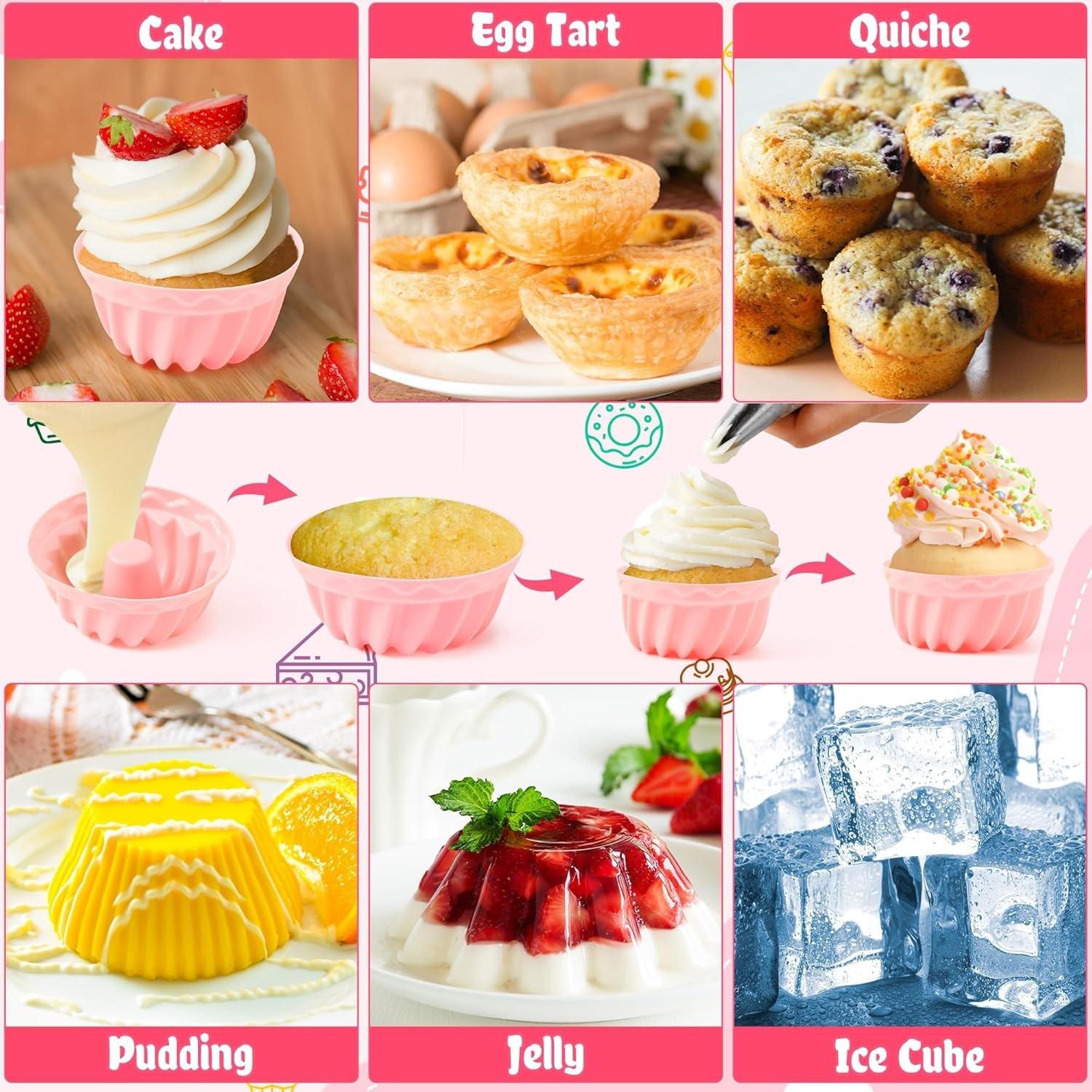 24 Pcs Silicone Cooking Molds, 6 Pcs Various Styles of Silicone Baking Cups, Non-Stick Cupcake, Donut, and Muffin Molds, Pastry Liners, Baking Supplies, Oven, Microwave, and Dishwasher Safe, Kitchen Appliance