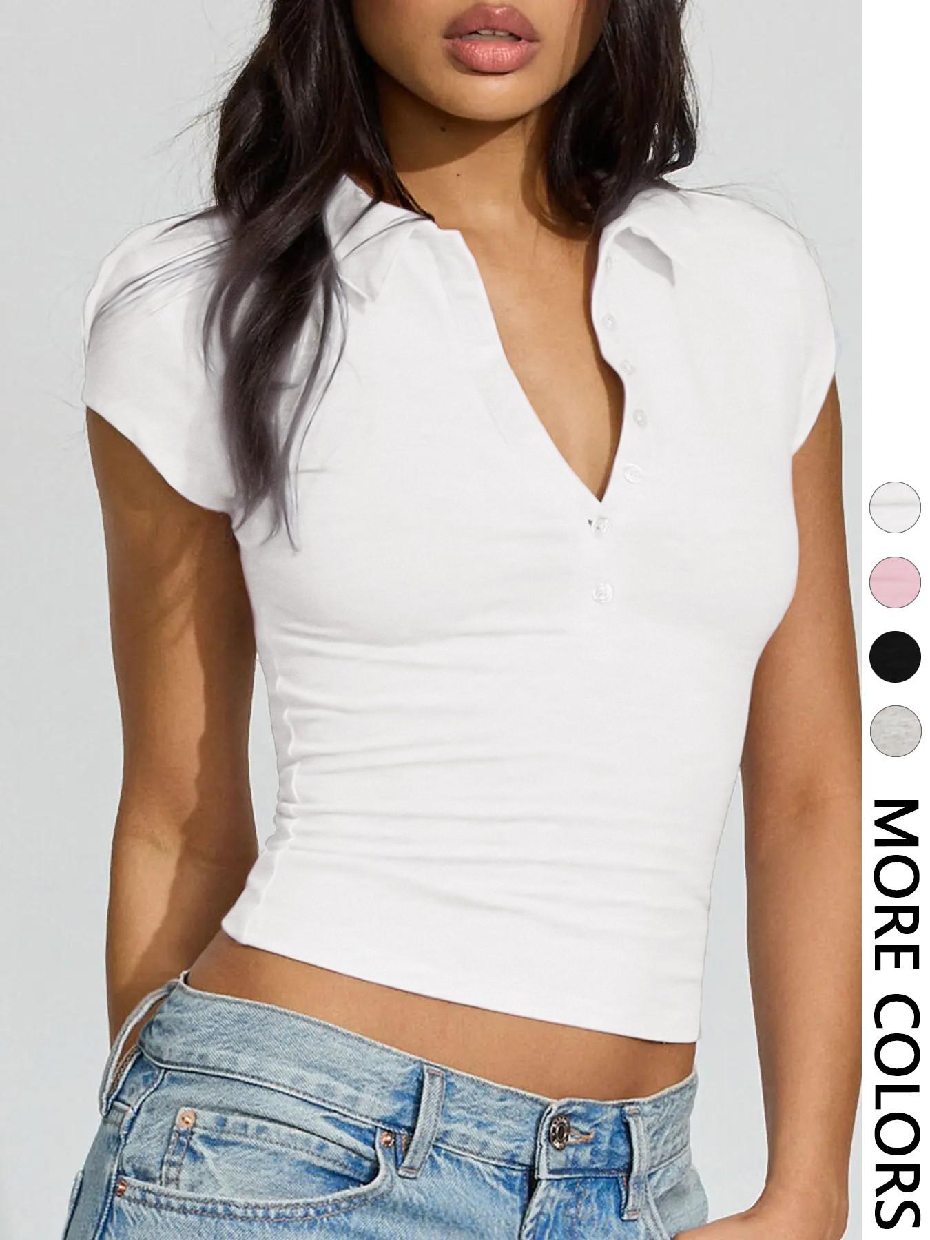 Fashionable Solid Color Comfortable Slim-Fit V-Neck Button Short Sleeve Polo Shirt Top, Stylish Casual Wear for Men, Perfect for Any Occasion