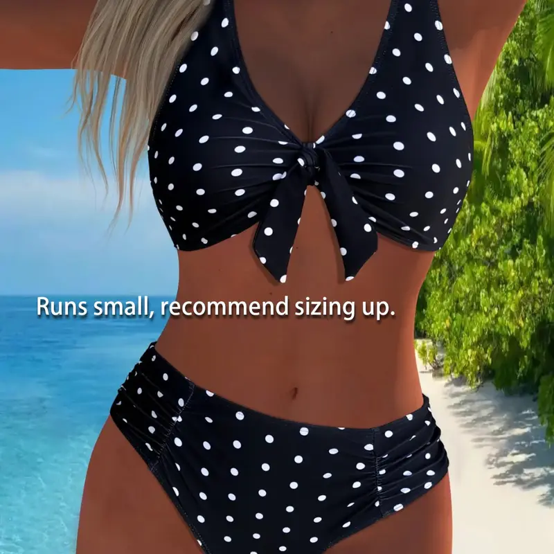 Women's Polka Dot Bikini Set, Lace-Up Wireless Swimwear, All-Season Beachwear, Bathing Suit Bikini, Sexy Two-Piece Swimsuit, High Waist Swimsuit, Bikini High Waisted, Perfect for Summer, Bikini Swimsuit Outfit, Swimsuits Bikini Set
