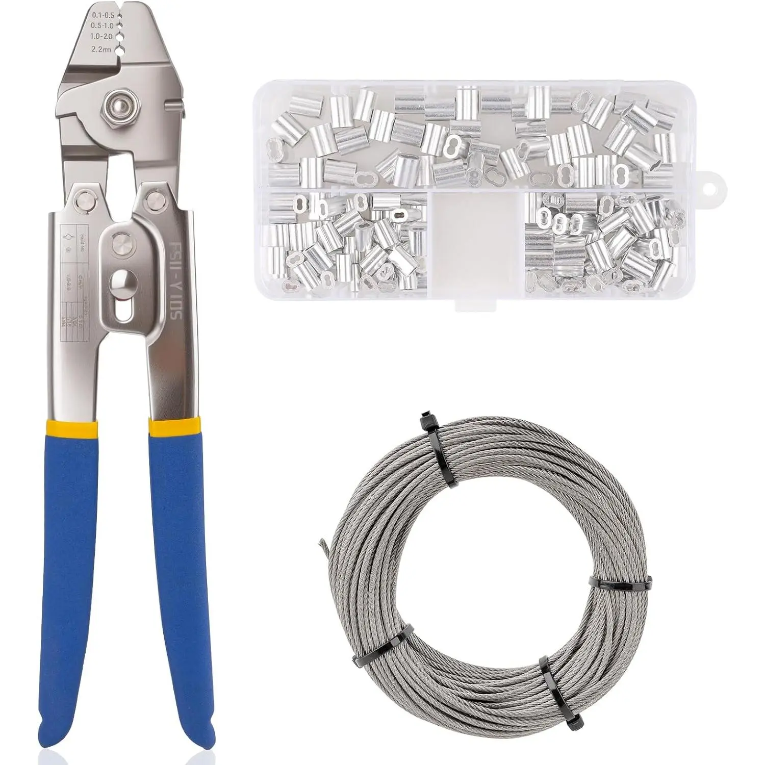 1/16IN 66FT Wire Rope Crimping Tool with 150 count  Crimp Sleeves | Stainless Steel Wire Rope Kit up to 2.2mm, Steel  Crimping Tool for Railings, Crafts Cables Wire and Marine Fishing Line