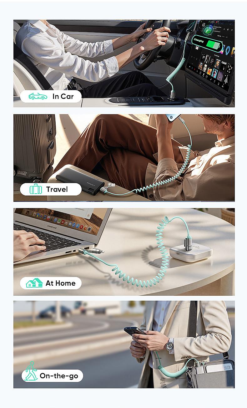 NEW - MAGIC JOHN Aromatherapy 4-in-1 Coiled Universal USB Charger Cable ️240W Fast Charging & Data Sync for iPhone & Android, Build-in fragrant, Retractable CarPlay Cord