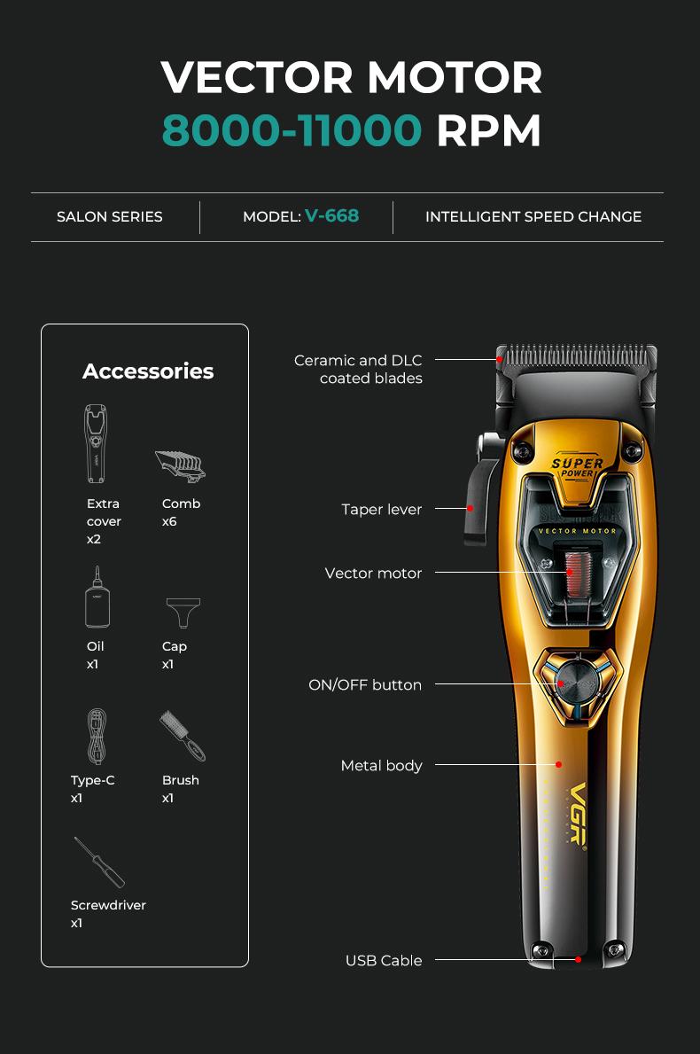 VGR 668 Hair Clippers for Men Professional, 8000-11000 RPM Vector Motor ...