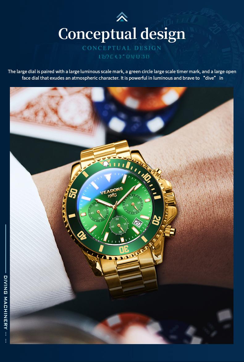 【dealsforyoudays】Veadons Men's Luxury Dress Watch, Green Dial, 40mm Stainless Steel Strap, Rotating Quartz Analog, Waterproof Luminous Large Dial Boss Wristwatch summer business 【dealsforyoudays】Veadons Men's Luxury Dress Watch, Green Dial, 40mm Stainless Steel Strap, Rotating Quartz Analog, Waterproof Luminous Large Dial Boss Wristwatch summer business