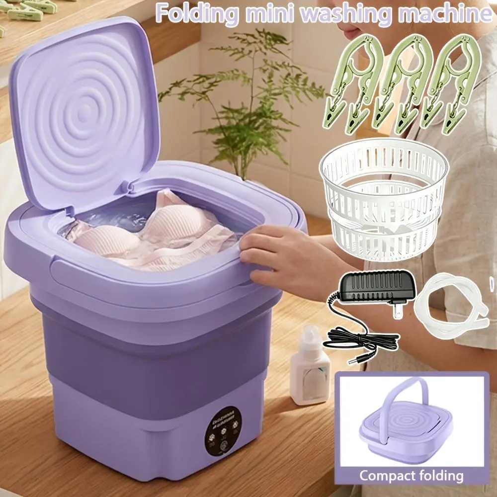 [Foldable Washing Machine] 2.38gal High Capacity Mini Washer with 3 Modes Deep Cleaning Half Automatic Washt, Foldable Washing Machine with Soft Spin Dry for Socks, Clothes, Towels, Delicate Items (Purple)