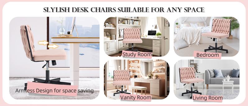 EROMMY Height Adjustable Criss Cross Chair with Removable Wheels,Cross-legged Armless Swivel Home Office Chair,Oversized Vanity and Reading Chair for Bed Room,Living Room,Pink,Grey,Green Furniture Lounge Ergonomic