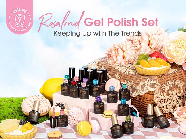 ROSALIND Mini 24Pcs Gel Nail Polish Set-20Pcs Dream Princess Pink Series Nail Gel Nail Polish with 4Pcs Base Coat and Glossy&Matt Top Coat Nail Gel Manicure Cosmetic Gift Set Need Uv/Led Cure