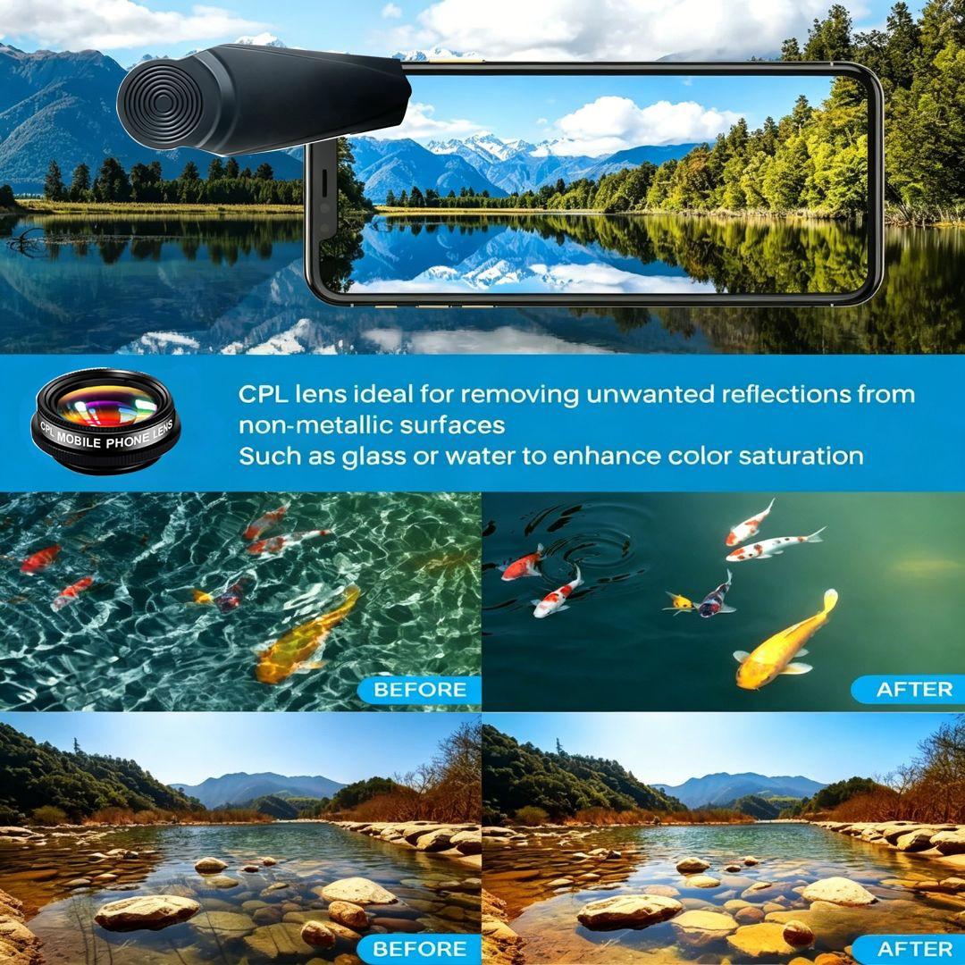 Phone Camera Lens-Macro Lens+Wide Lens+Fisheye Lens+Telephoto Lens+CPL/Flow/Radial/Star Filter+Kaleidoscope 3/6 Lens 10 in 1 Lens Kit, Lens Attachments, Smartphone Camera Accessories, compatible with iPhone, Samsung and most smartphones.