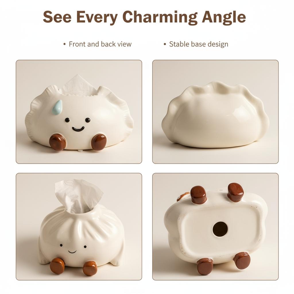 Cloud-Shaped Ceramic Napkin Holder, Creative Cute Dumpling Face Paper Towel Box, High-End Living Room Bedroom Bathroom Desktop Decor, Bathroom Decor Supplies