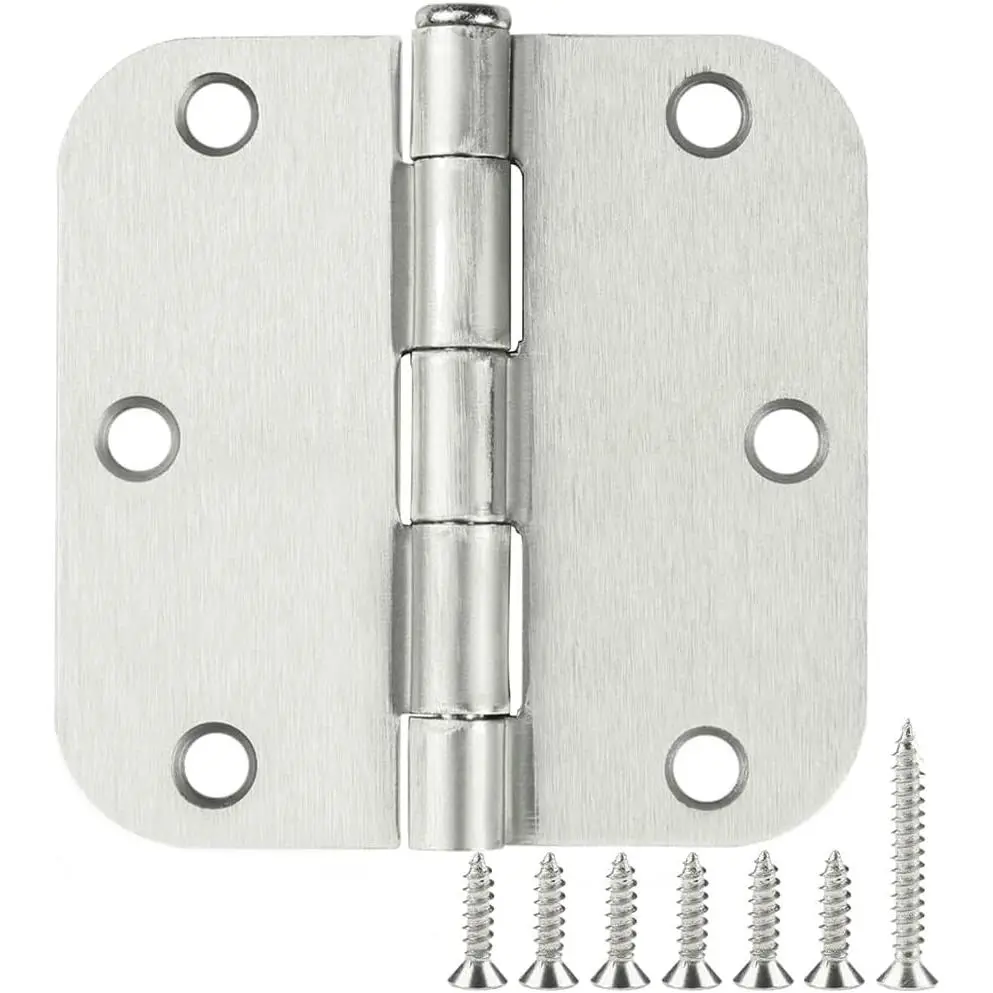 30 Pack Rounded Satin Door Hinges Brushed Nickel 3.5 Inch Interior 3 1/2 Inch 5/8" Radius Corners Iron Bifold Silver Residential Bed Room Hinge  Doors Hardware Controls House Decor Accessories