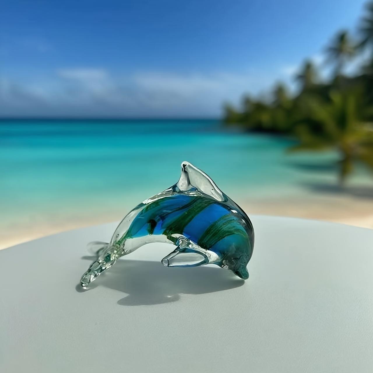 Handmade Blown Glass Dolphin Sculpture, Blue Gradient Glass Art, Luxury Style Home Decor, Unique Art Gift