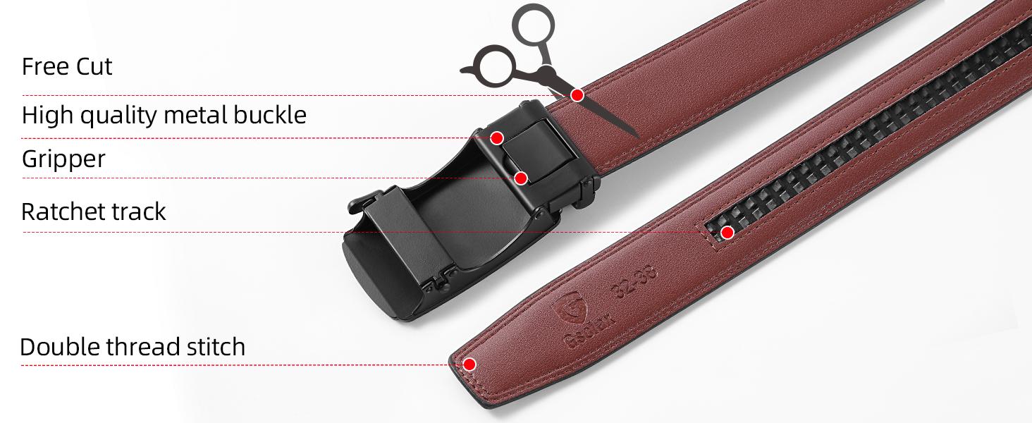 GSOIAX Men's Leather Belt – Easy Release Ratchet Buckle, Adjustable, Dress & Casual Gift for Men