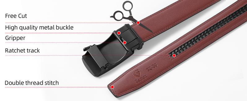 GSOIAX Men's Leather Belt – Easy Release Ratchet Buckle, Adjustable, Dress & Casual Gift for Men