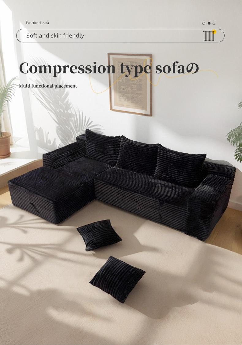 【2 Packages Shipping】105.9" L-Shaped Boneless Sectional Cloud Couch Corduroy Velvet Modular with Chaise No Assembly Required Sofa Living room furniture
