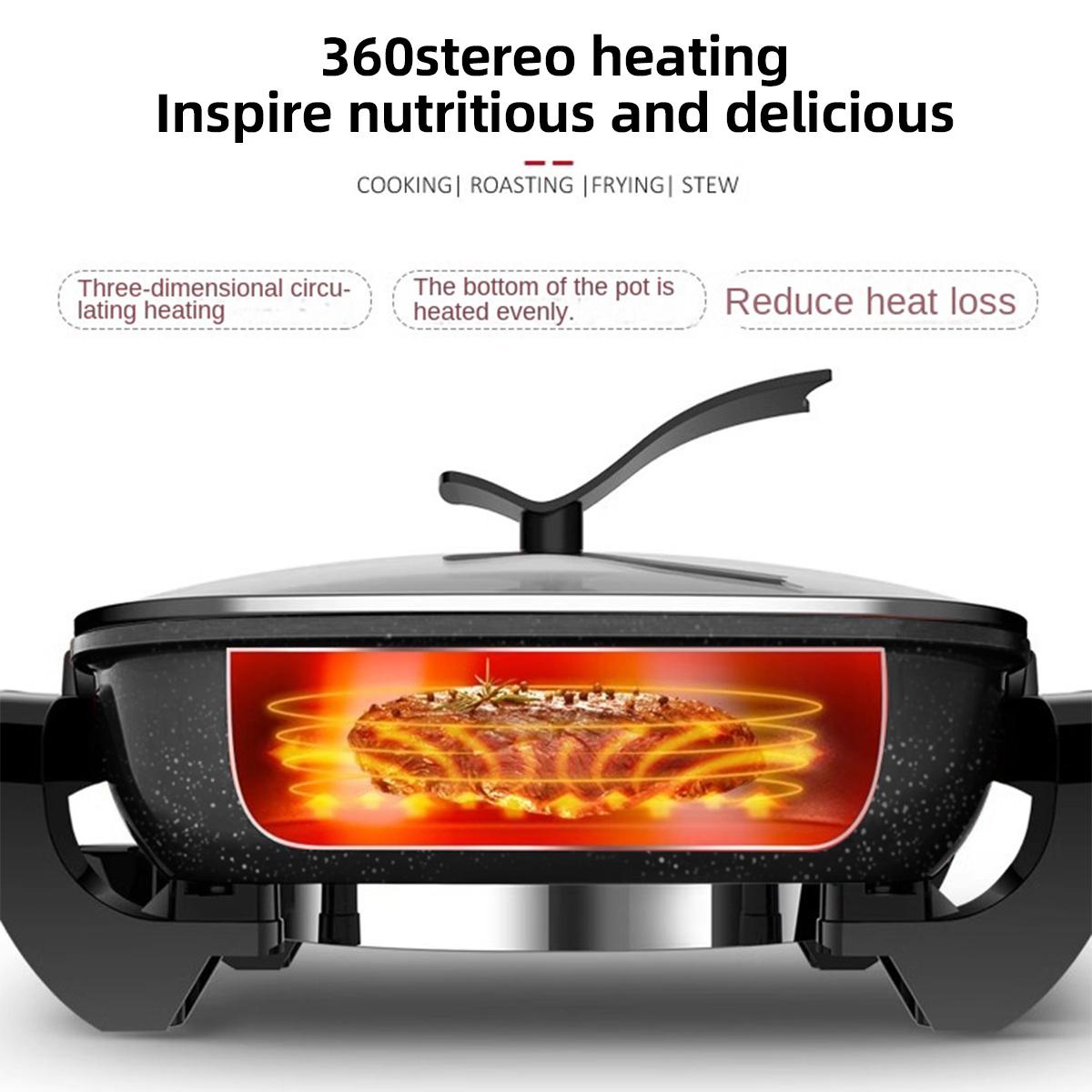 Electric Frying Pan - 6L Large Capacity Non-Stick Cooking Pot, Household & Kitchen Appliances, Stand-Up Glass Lid, 3 Heat Levels, Heat-Resistant Handle, 1500W Multifunctional Cooker, Black