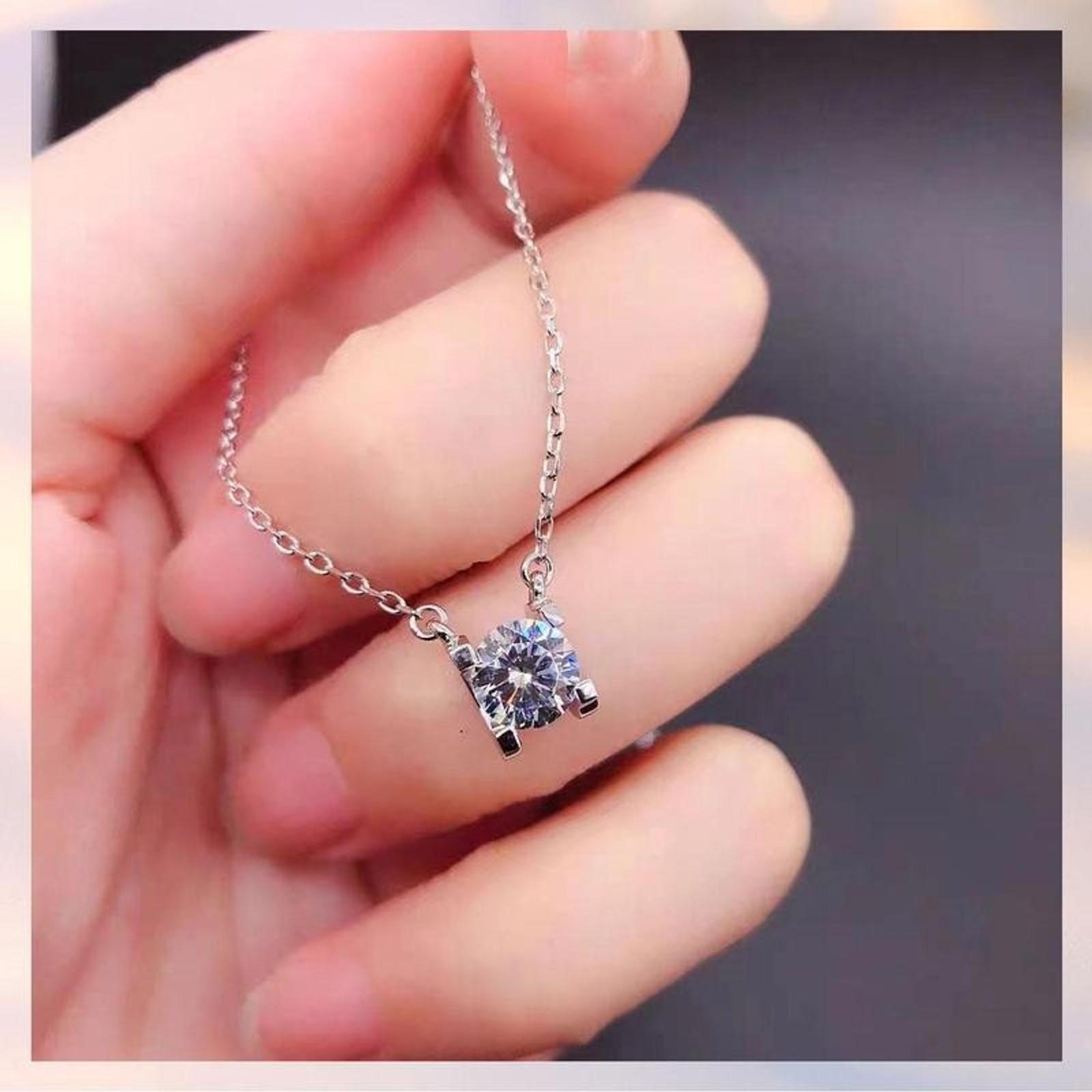 Synthetic Moissanite Pendant Necklace for Women 0.5/1.0/2.0CT S925 Silver Chain Fashion Necklace Christmas Gift