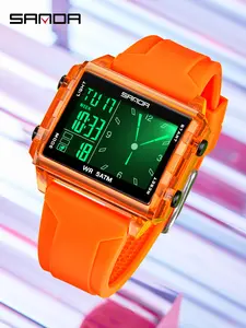 Sanda Sports and Leisure Watch, Men's and Women's LED Fluorescent Fashion Electronic Digital Wristwatch, Multifunctional Waterproof Silicone Strap, Luminous Waterproof Watch
