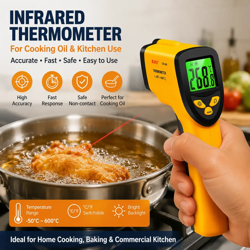 Digital Infrared Temperature Gun, Non Contact Laser Thermometer, Portable Heat Detector for Home, Cooking, BBQ, Industrial Use