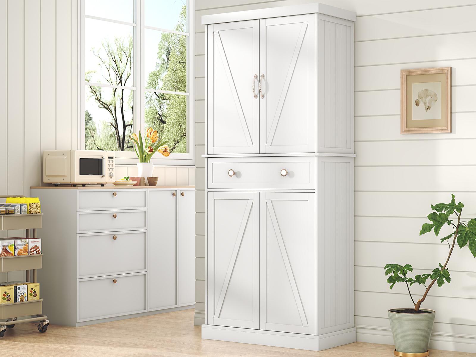 72” Pantry Cabinets, Tall Kitchen Pantry Cabinet with Drawer and Adjustable Shelves, Buffet Cupboards Kitchen Pantry Storage Cabinet for Kitchen, Living Room, Dining Room Use