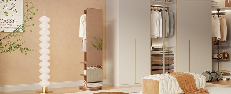 【HOT】Full Length Mirror,Full Body Mirror Solid Wood Floor Mirror with Coat Rack, Full Length Mirror with Stand Long Mirrors for Bedroom,Living Room, Multifunctional, Space Saving