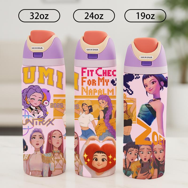 Auracup 1 Pc 19/24/32oz insulated mug, double wall vacuum cup with leak-proof lid, hot cold drinks tumbler, keeps hot 12 hours cold 24 hours, anime style colorful print, stainless steel thermal travel mug, Stainless steel flask, gift for women men, Chr