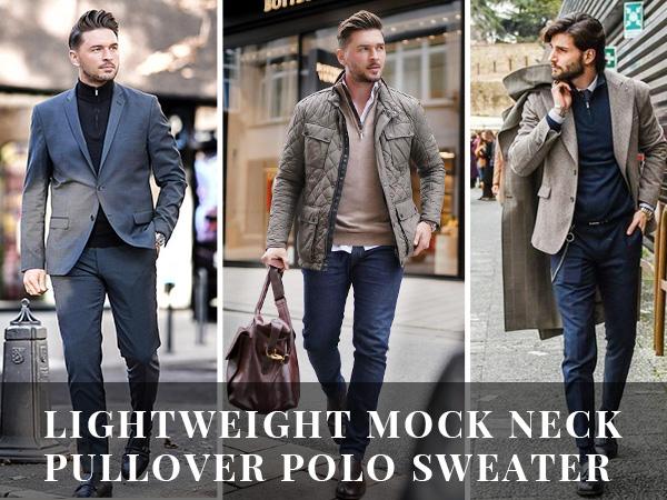 COOFANDY Men's Quarter Zip Up Sweaters Slim Fit Lightweight Mock Neck Pullover Casual Polo Sweaters