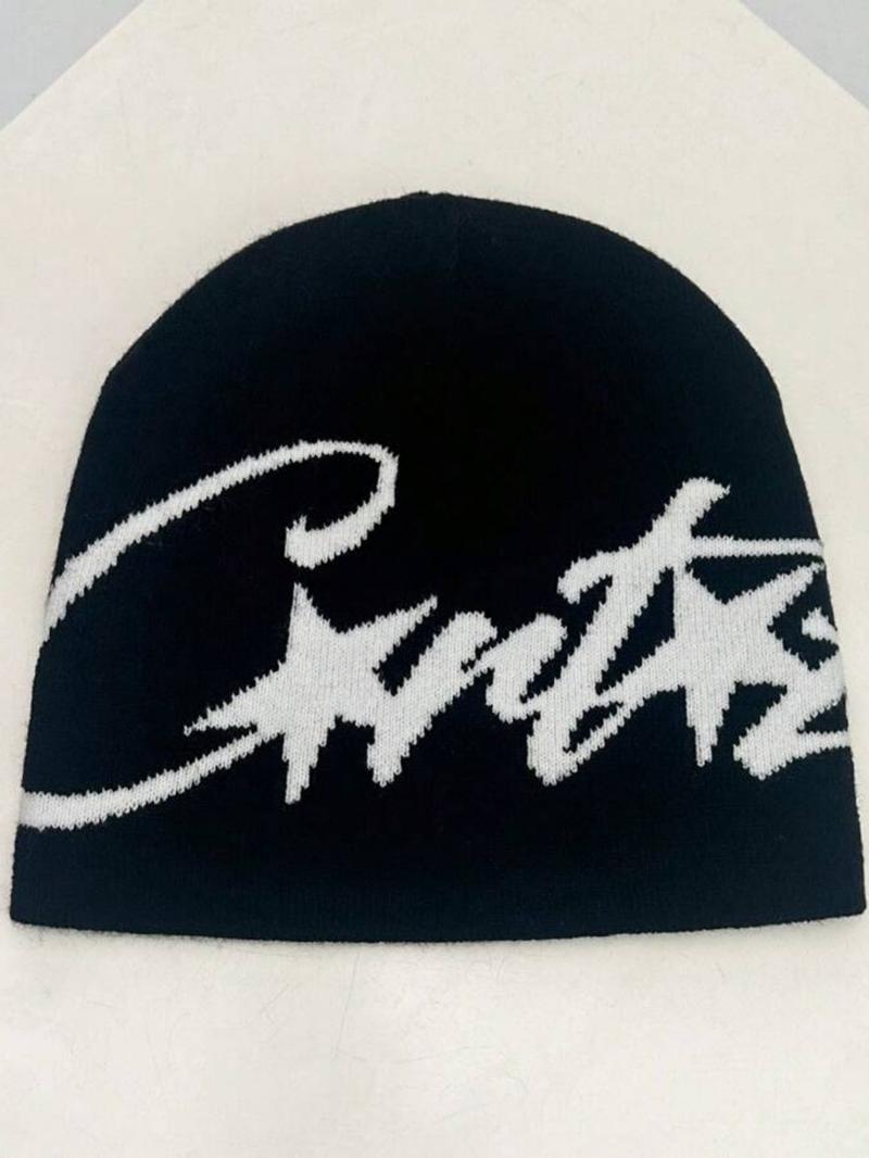 1pc Unisex American Hip Hop Streetwear Jacquard Knitted Beanie Fitted Hat, Warm & For Autumn/Winter Fall Outfit