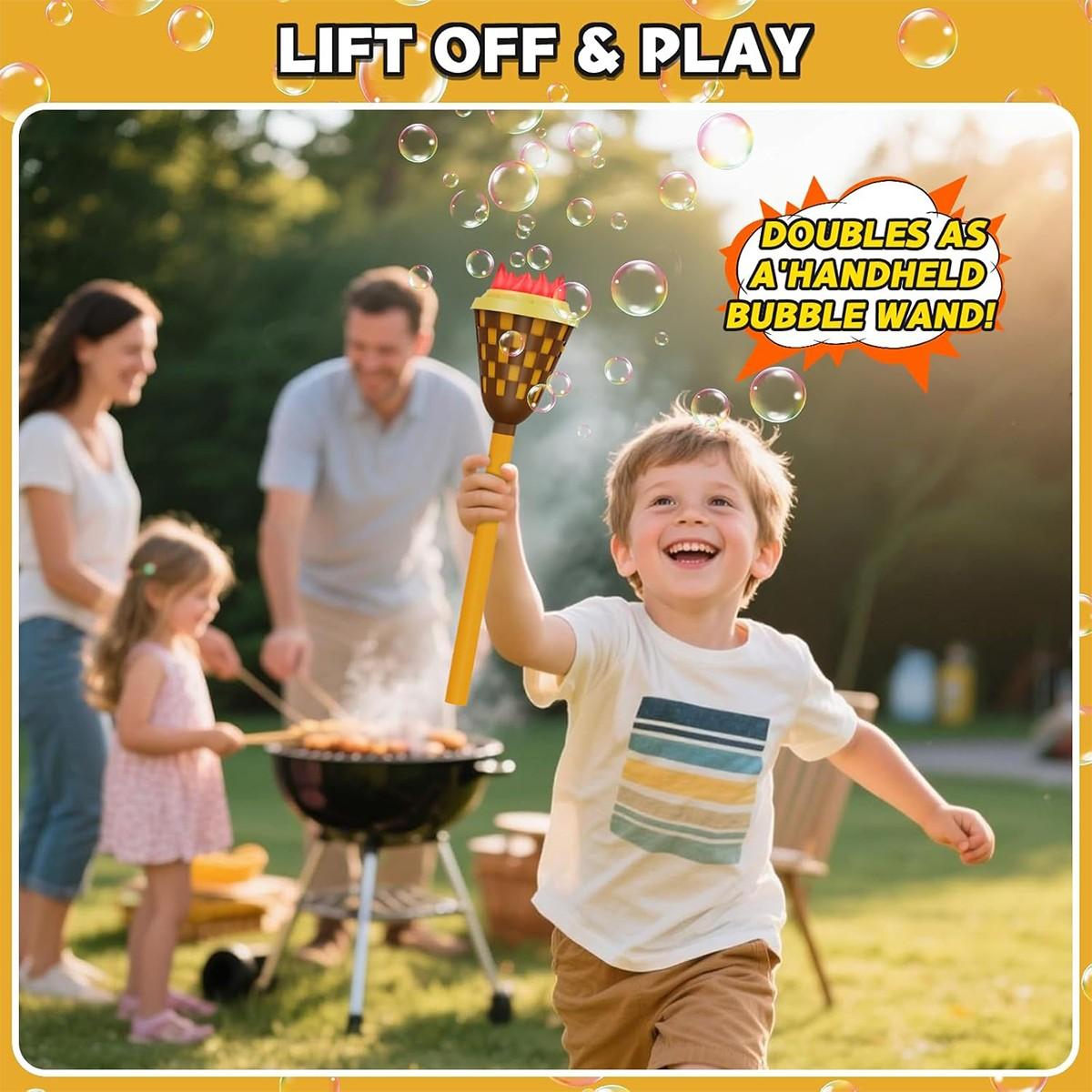 Simulated Torch Bubble Machine with 1 Bottle 100ML Bubble Liquid, Adjustable Height, Light Sound Effect, Handheld Standing Dual Use