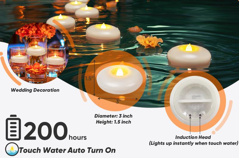 3” Flameless  Floating Candles, 200 Hour White Battery Operate Waterproof Tealights for Cylinder Vases, Centerpieces at Wedding Decor, Party, Pool Led Restaurant Lamp Led Table Lamp  Lighting christmas decorations christmas lights