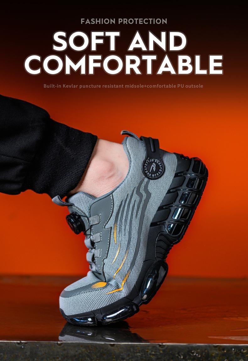 Product Introduction of Men's steel toe shoes, puncture-proof and smash-proof with swivel buckle, contrasting mesh work safety shoes, suitable for outdoor work, blue-collar workers, industrial construction, outdoor casual shoes Product model: 266 19
