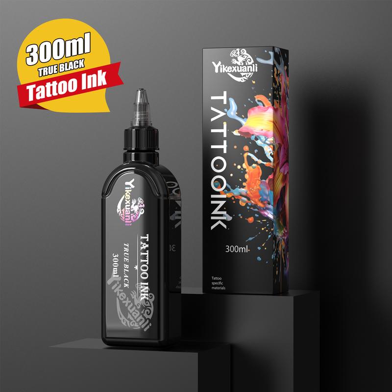 300ml Large-Capacity Black Tattoo Ink Set: Long-Lasting Pigment Formula for Bold Body Art, Also Works for Halloween Cosmetics/Face Paint – Includes Matte & Black Glitter Variants