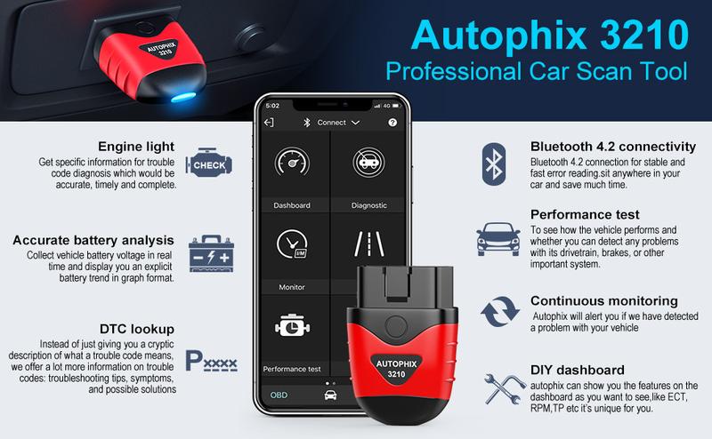 AUTOPHIX-3210 Full OBD2 Scanner, Code Reader, Check BAT Engine, OBD 2, Auto Scan Tools for iPhone, iPad, Android Vehicle